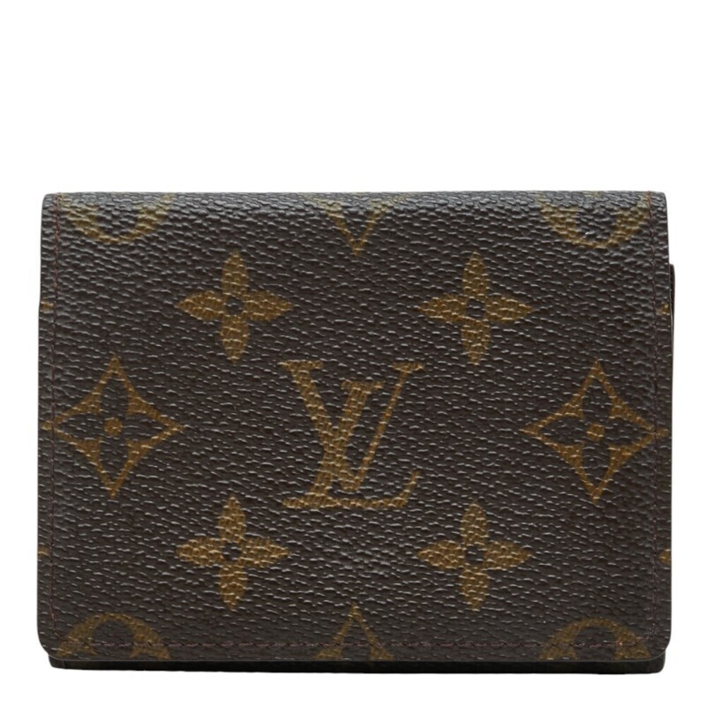 Louis Vuitton Monogram Envelope Carte De Visite Wallet Canvas Leather Brown